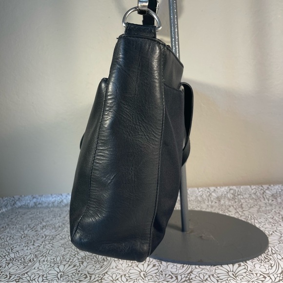 HOBO Black Leather/Nylon Messenger Bag, Adjustable Strap - Picture 6 of 16